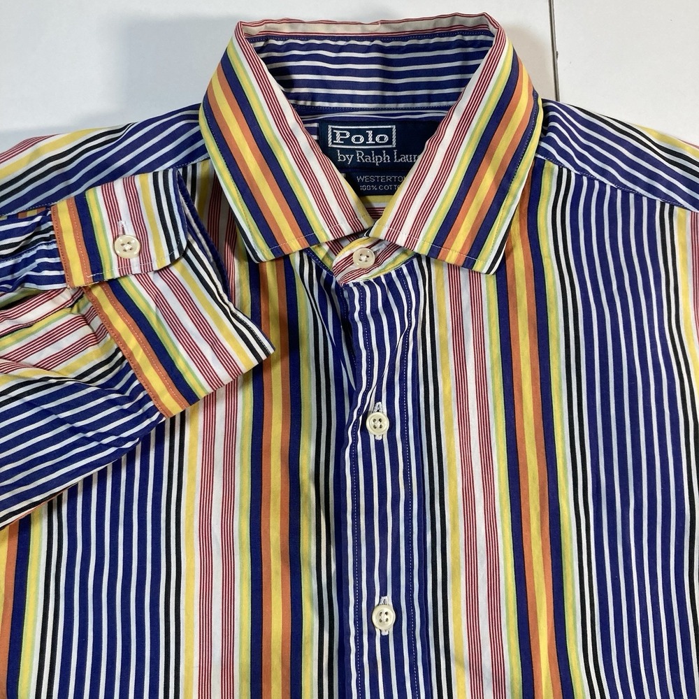 Vintage Polo Ralph Lauren Westerton Shirt M L/S Button Multi Color Stiped Rare